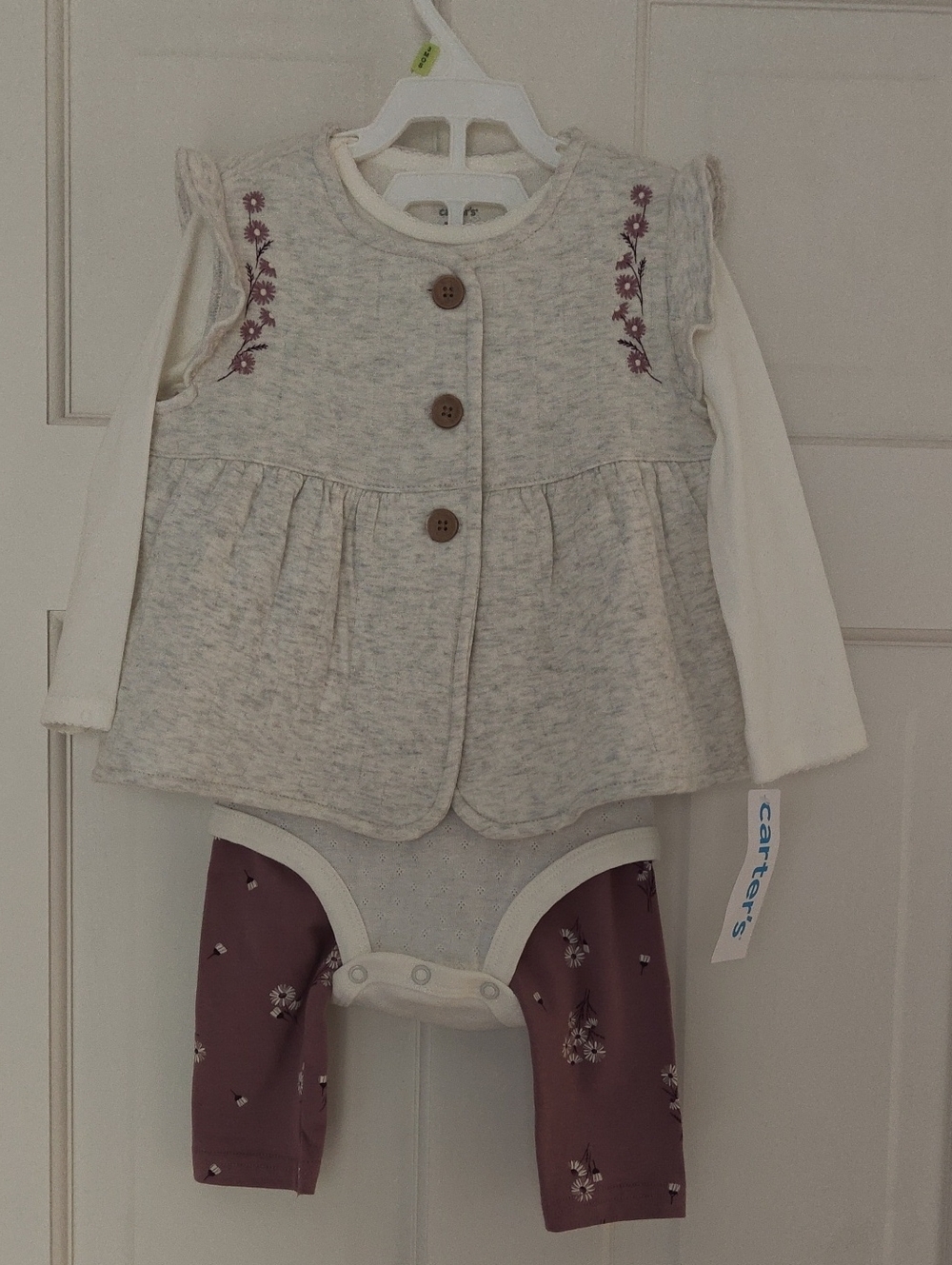 Carter's Cream Top with Mauve Floral Leggings Set NWT Size 18 Months